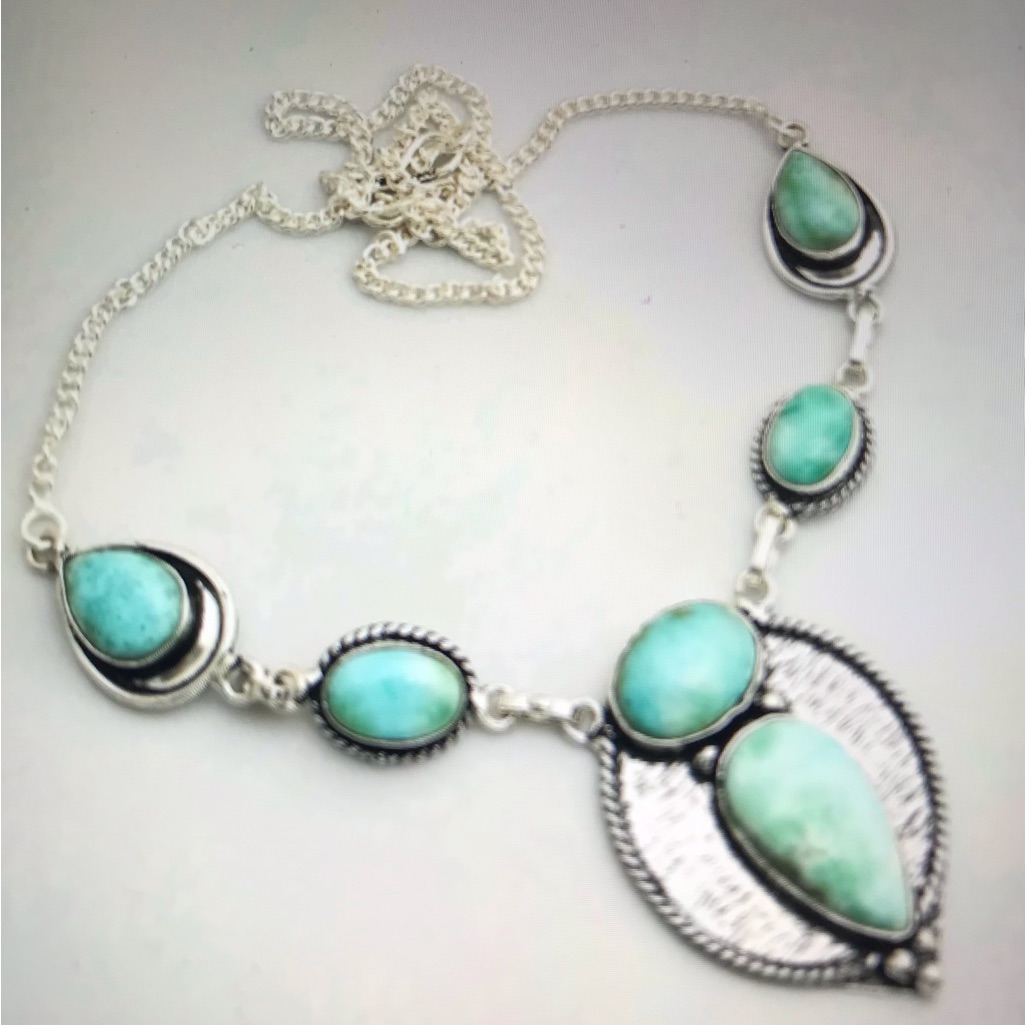 Larimar Stamped 925 Sterling Silver Necklace 111$